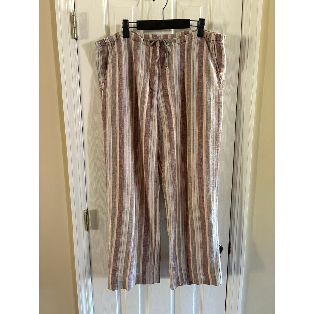 Boden Linen Blend Striped Relaxed Pants - Brown, White, Blue